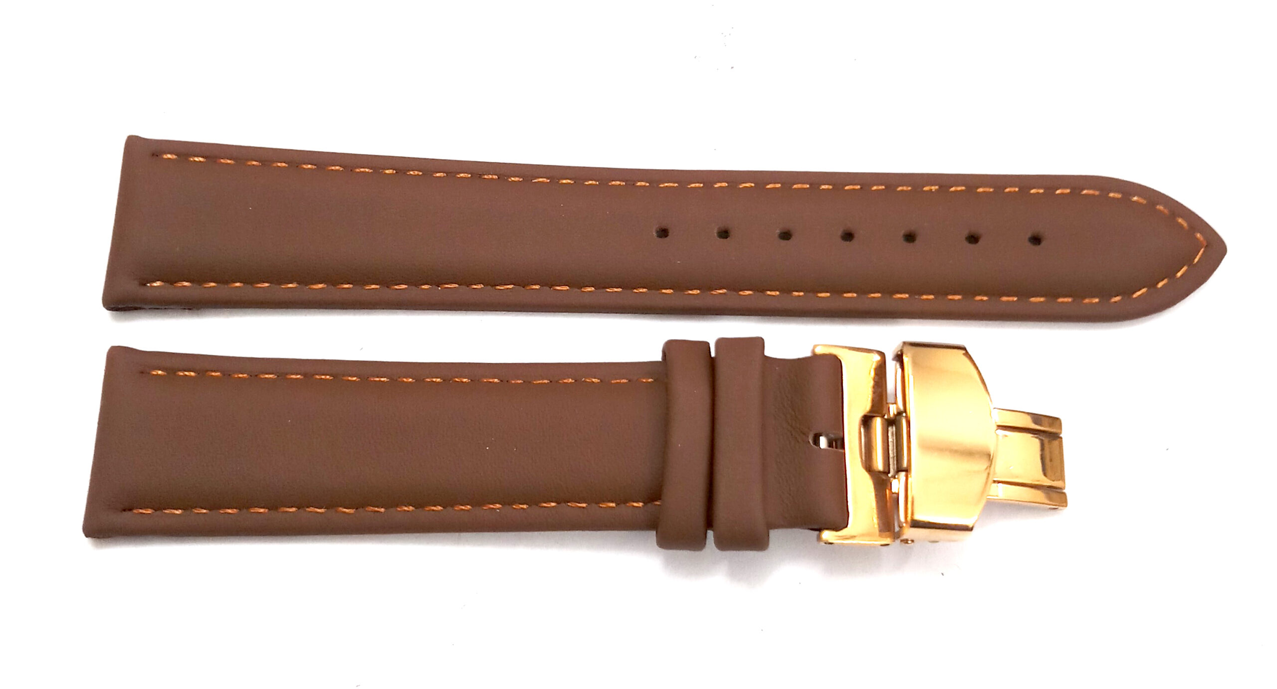 24mm Genuine Leather Light Brown Watch Band Strap for Men and Women | Comfortable and Durable Material | Deployment Rose Buckle-A4 - Image 4