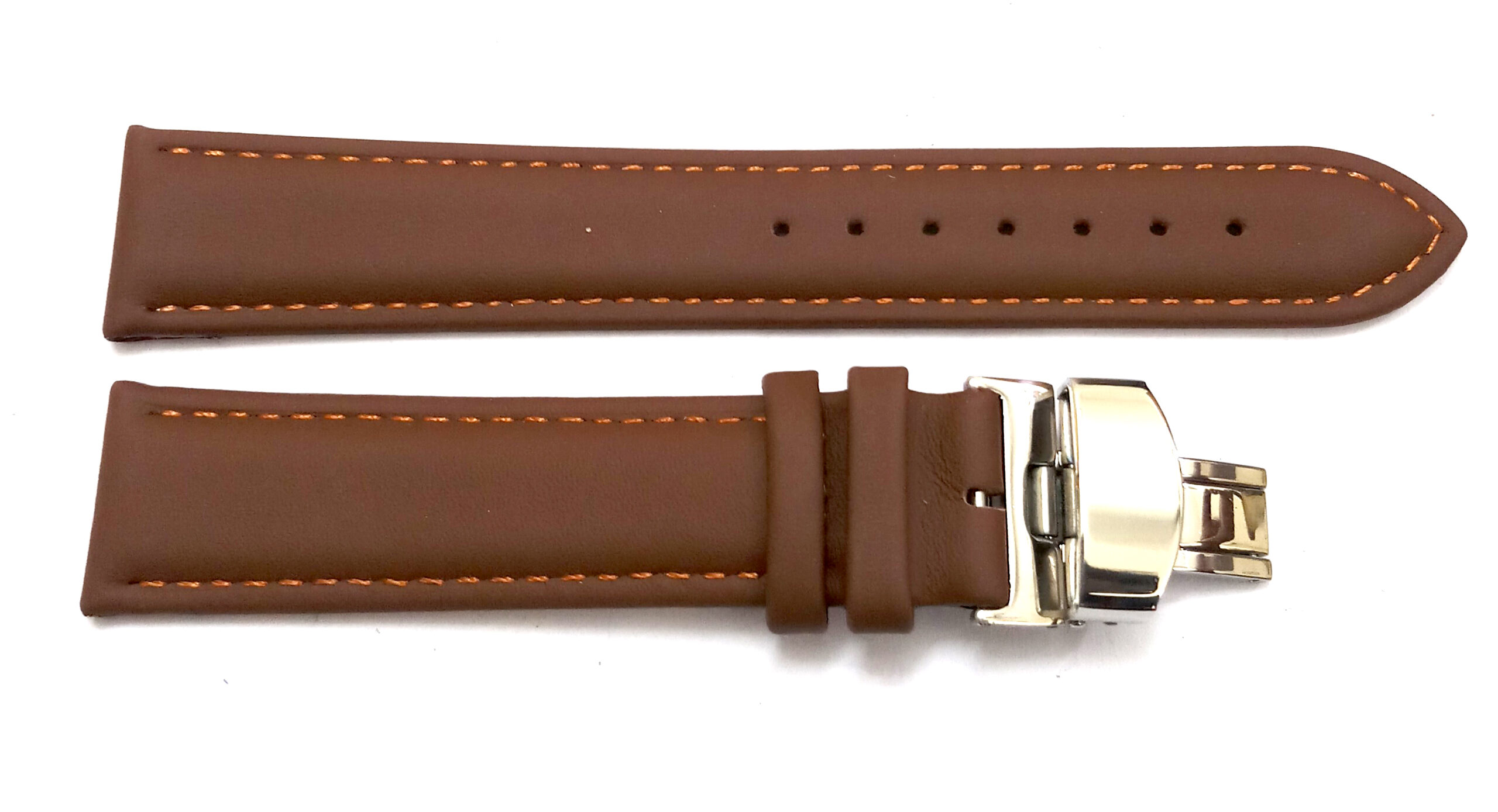 24mm Genuine Leather Light Brown Watch Band Strap for Men and Women | Comfortable and Durable Material | Deployment Silver Buckle-A4 - Image 4