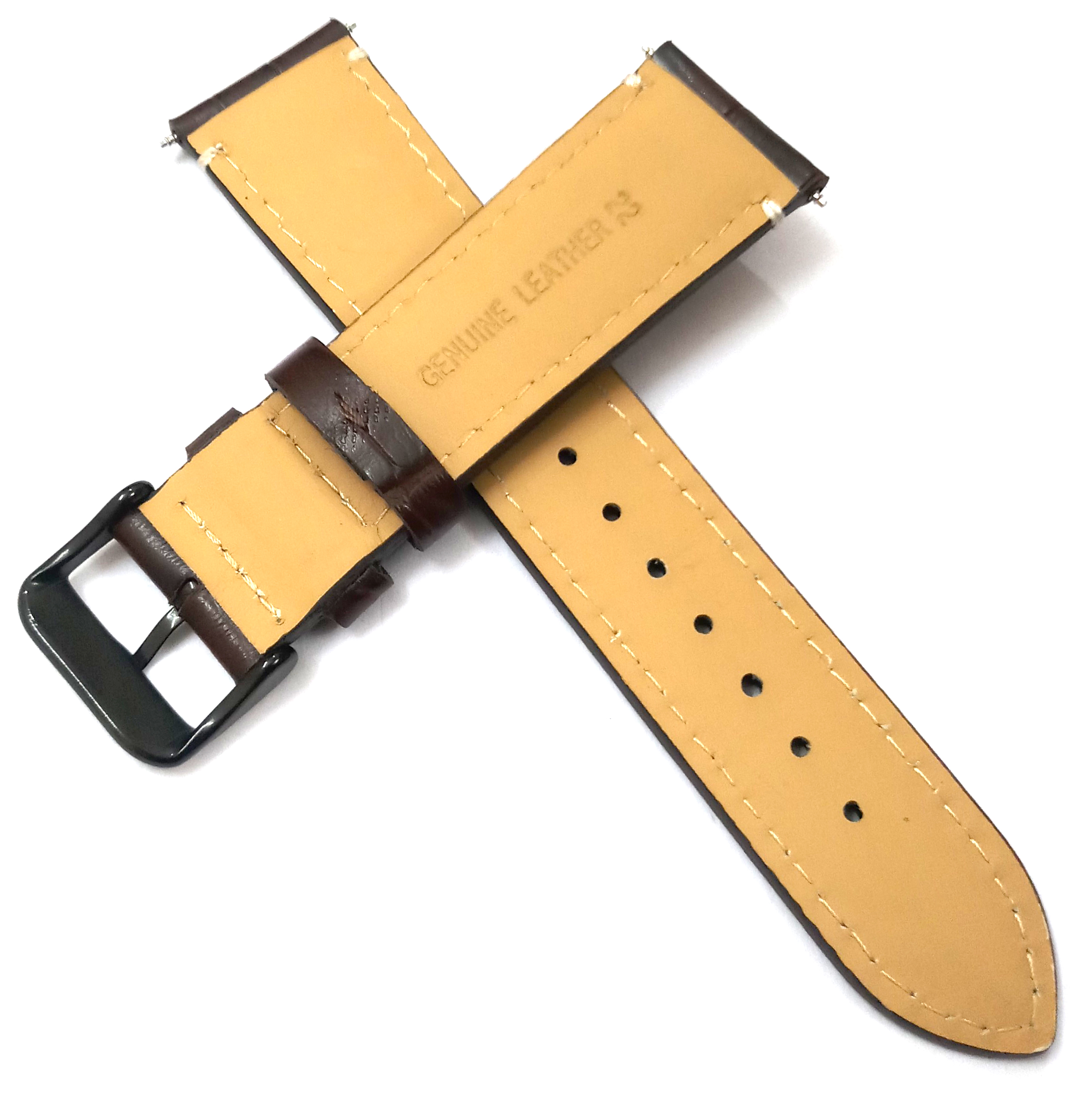 22mm Genuine Leather Dark Brown Watch Band Strap for Men and Women | Comfortable and Durable Material | Black Buckle-N1 - Image 3