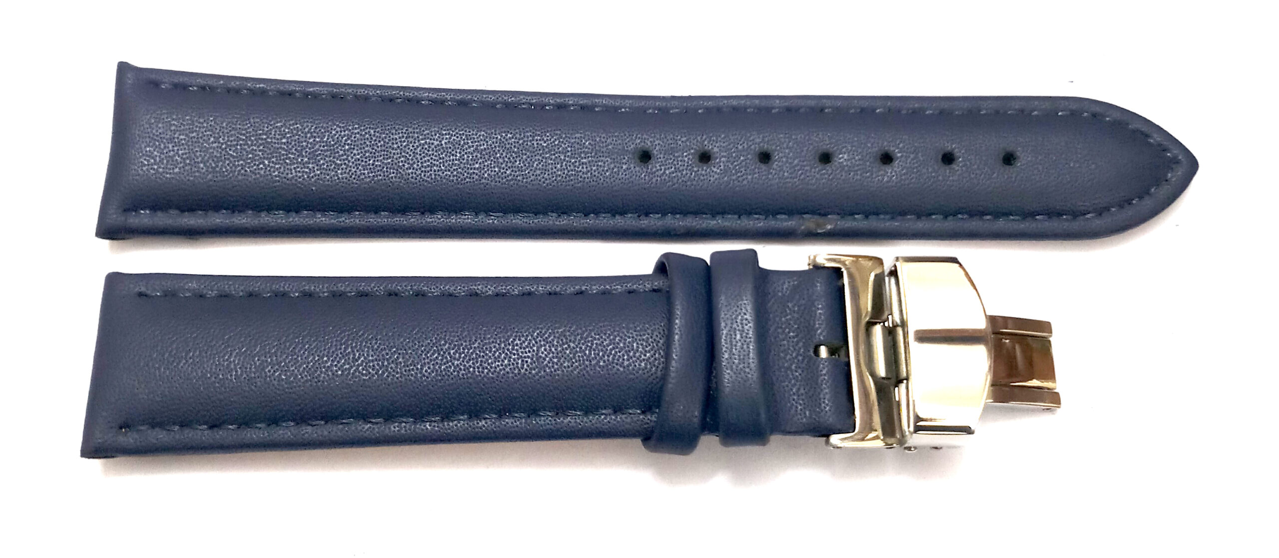 20mm Genuine Leather Blue Watch Band Strap for Men and Women | Comfortable and Durable Material | Deployment Silver Buckle-A2 - Image 4