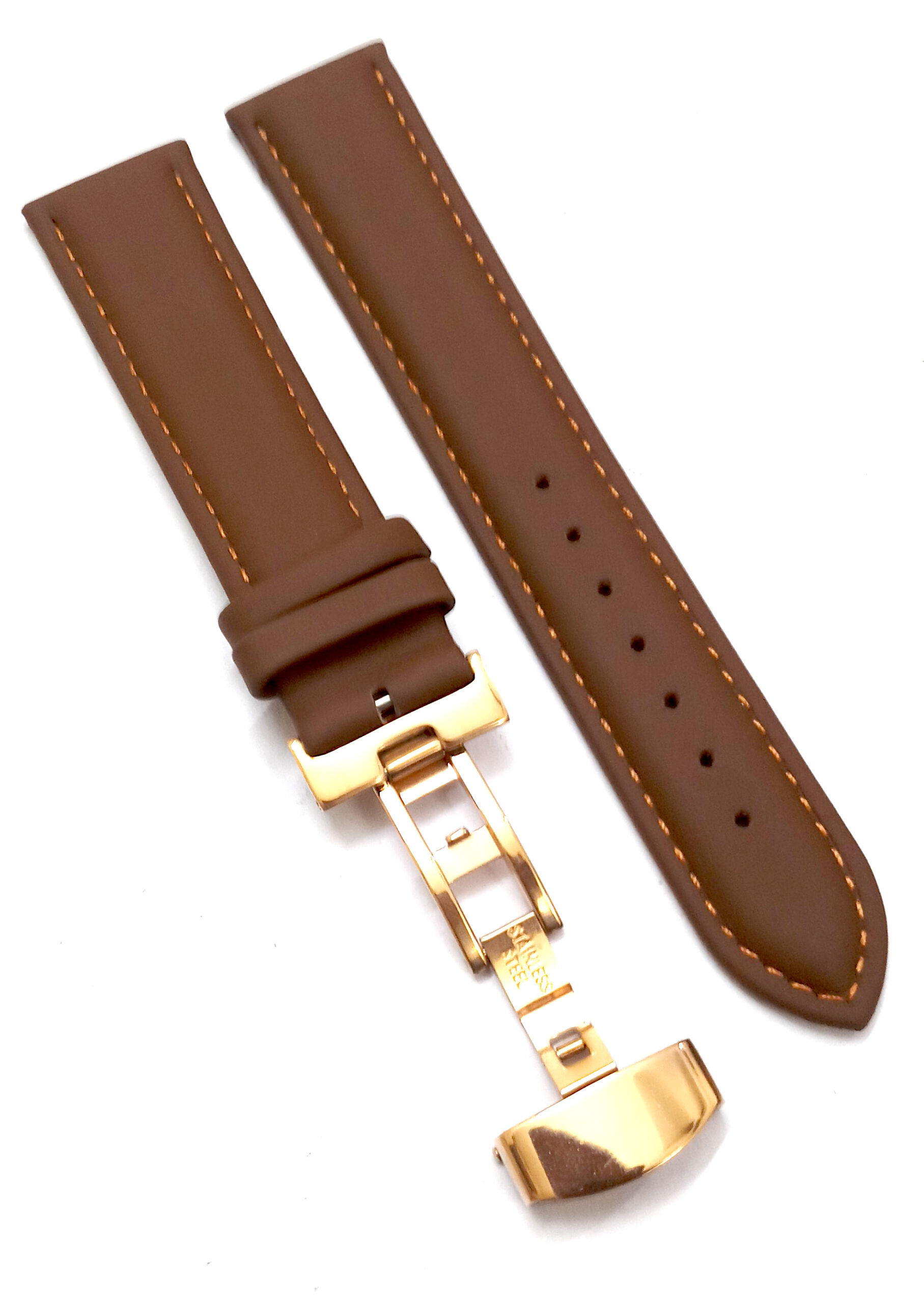 24mm Genuine Leather Light Brown Watch Band Strap for Men and Women | Comfortable and Durable Material | Deployment Rose Buckle-A4 - Image 5