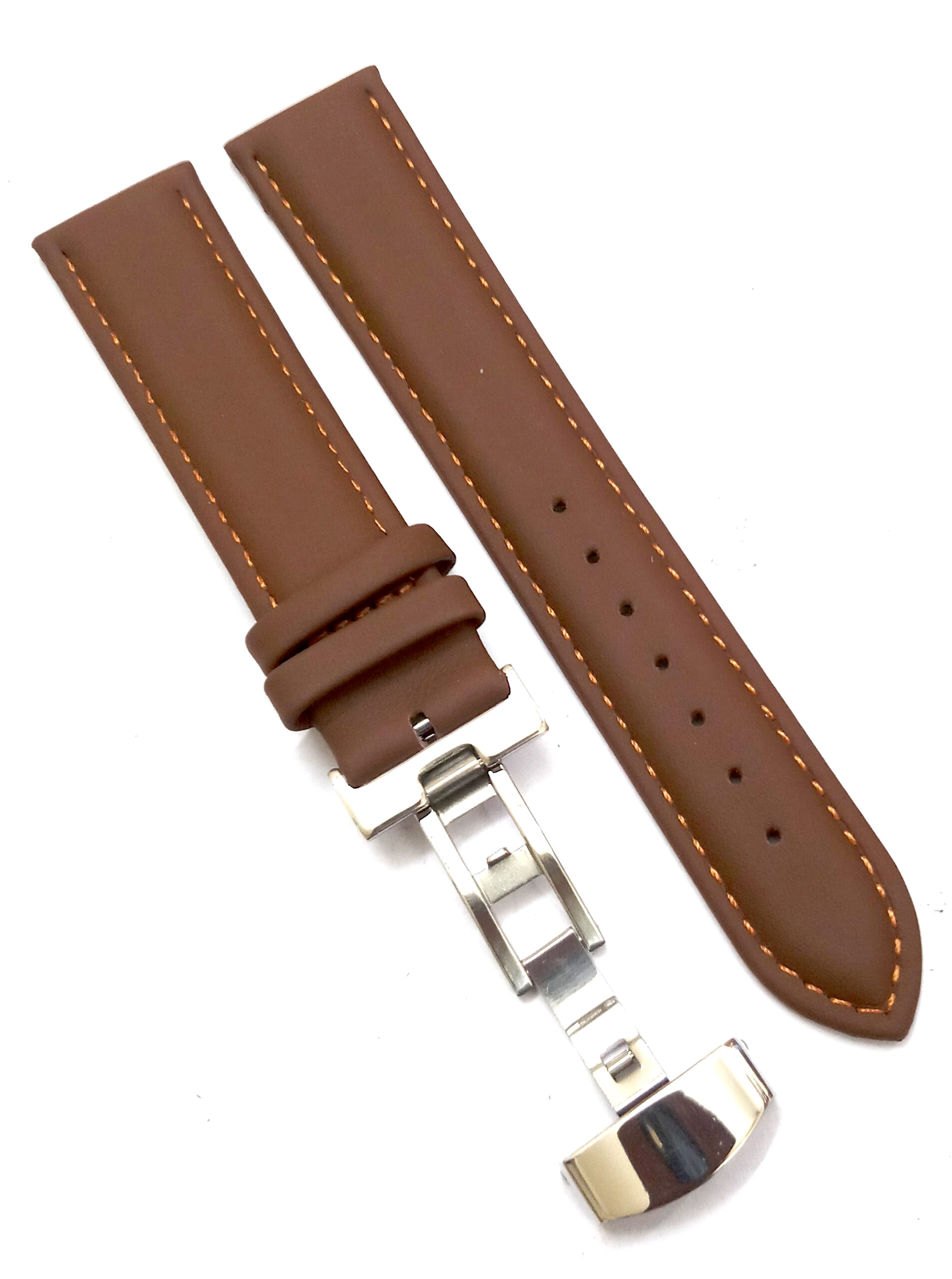 24mm Genuine Leather Light Brown Watch Band Strap for Men and Women | Comfortable and Durable Material | Deployment Silver Buckle-A4 - Image 5