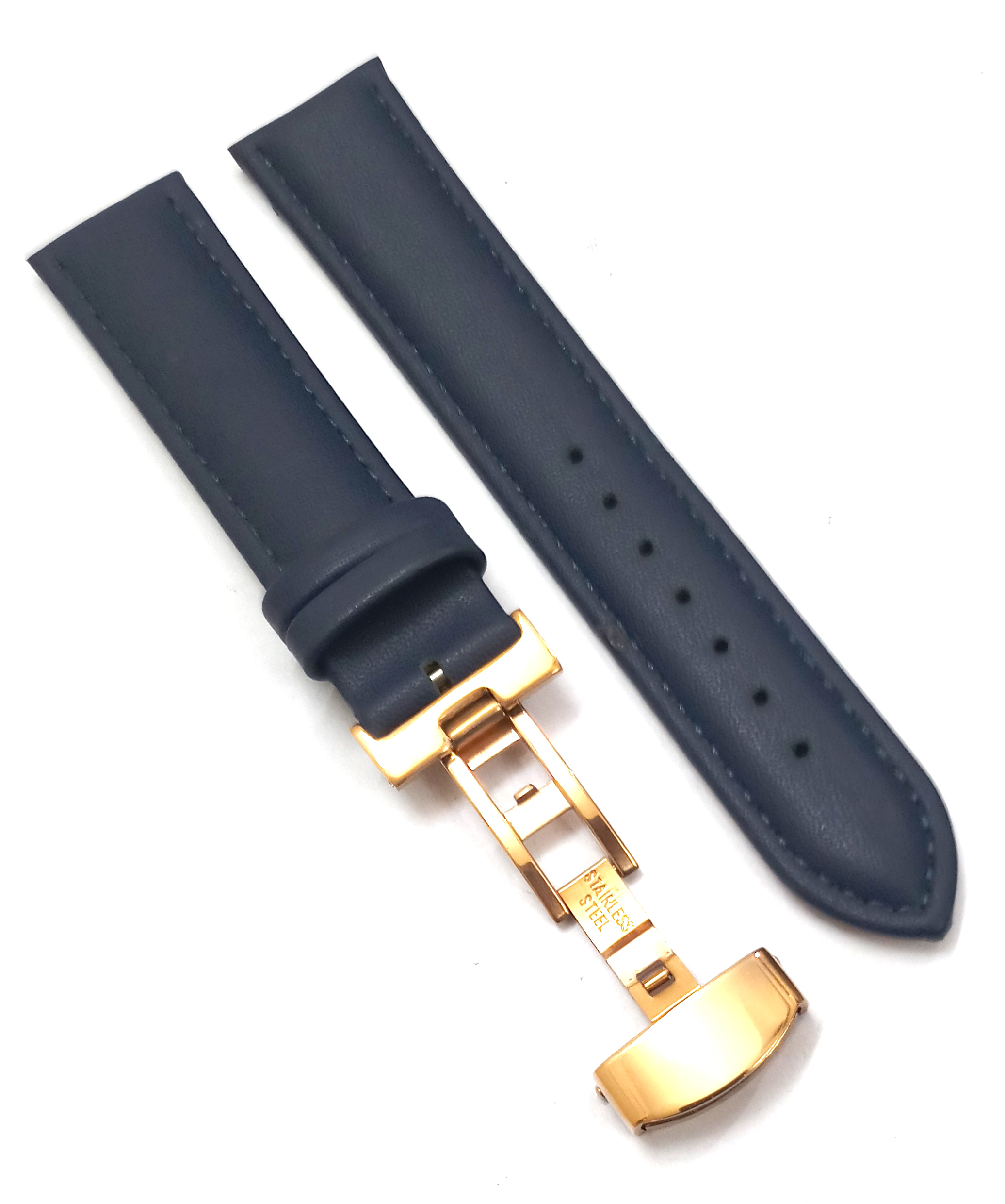 20mm Genuine Leather Blue Watch Band Strap for Men and Women | Comfortable and Durable Material | Deployment Rose Buckle-A2 - Image 5