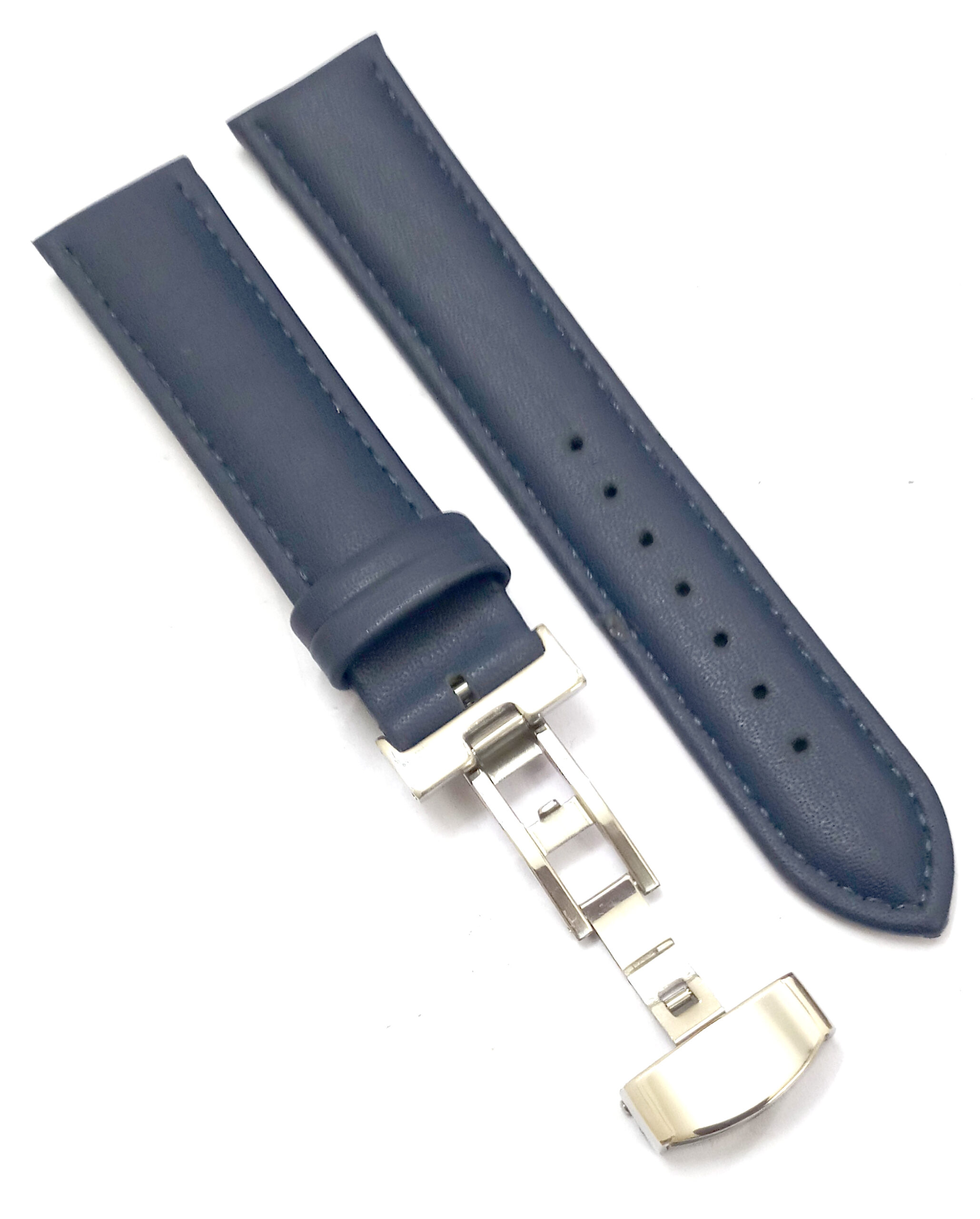 20mm Genuine Leather Blue Watch Band Strap for Men and Women | Comfortable and Durable Material | Deployment Silver Buckle-A2 - Image 5