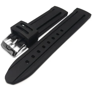 20mm 22mm 24mm Silicone Rubber Black Orange Watch Band Strap With Silver Buckle