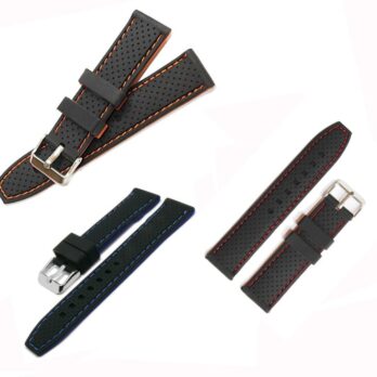 18mm 20mm 22mm 24mm Silicone Rubber Black Watch Band Strap With Silver Buckle
