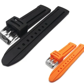 20mm 22mm 24mm Silicone Rubber Black Orange Watch Band Strap With Silver Buckle