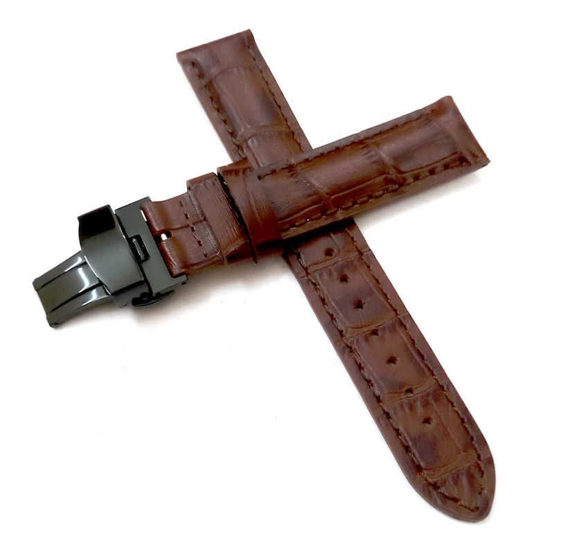 18mm 20mm 22mm 24mm Dark Brown Watch Band Strap With Deployment Buckle - Image 2