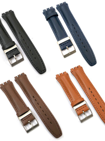 19mm Replacement Watch Band Strap Fits Swatch Black Blue Brown Tan Automatic Genuine Leather Buckle