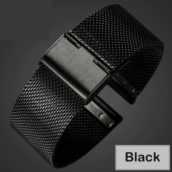 24mm Stainless Steel Black Interchangeble Watchband Strap Mesh Bracelet Adjustable Metal Strap