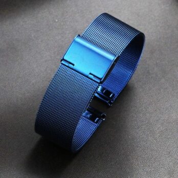 24mm Stainless Steel Blue Interchangeble Watchband Strap Mesh Bracelet Adjustable Metal Strap