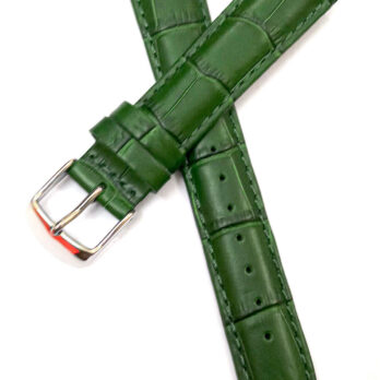 Replacement 24mm Green Genuine Leather Watch Band Strap With Silver Buckle