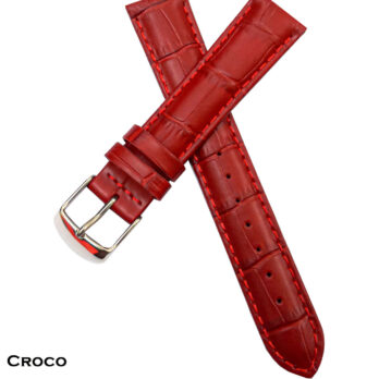 Replacement 24mm Red Genuine Leather Watch Band Strap With Silver Buckle