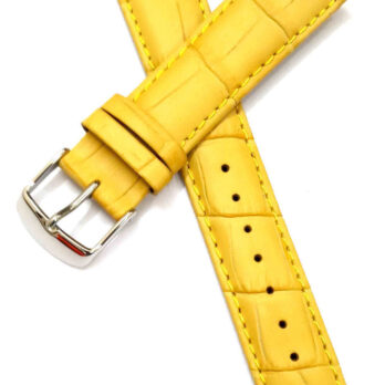 Replacement 24mm Yellow Genuine Leather Watch Band Strap With Silver Buckle
