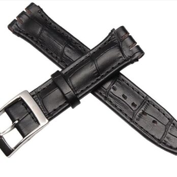 EwatchAccessories 17mm & 19mm Genuine Leather Replacement Watch Band Strap Black Blue Brown Red Crocodile Style  &  Black Plain