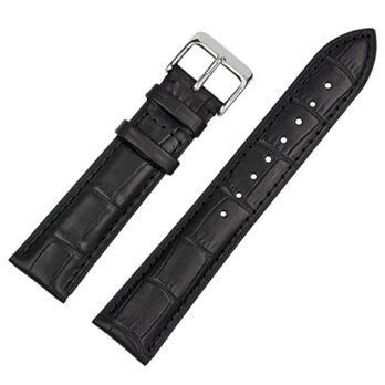 EwatchAccessories Replacement 18mm-34mm Genuine Leather Black Brown Tan Blue White Watch Band Strap With Silver Stainless Steel Buckle
