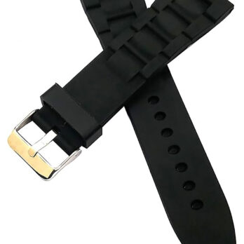 Ewatchaccessories 22mm 24mm 26mm Silicone Rubber Black Silver Buckle Clasp Watch Band Strap for Men and Women-B2