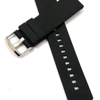 Ewatchaccessories 22mm 24mm 26mm Silicone Rubber Black Silver Buckle Clasp Watch Band Strap for Men and Women