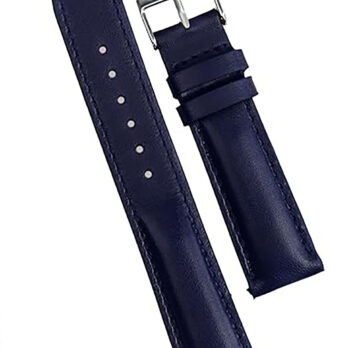 EWatchAccessories 20mm 22mm 24mm 28mm Blue Plain Geniune Leather Watch Band Strap With Silver Buckle For Men & Women