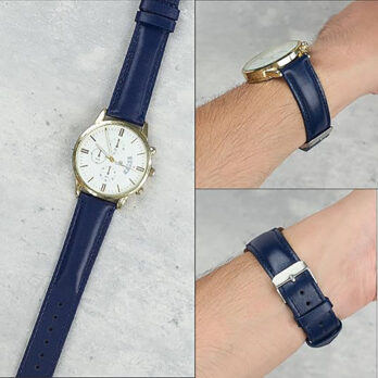 EWatchAccessories 20mm 22mm 24mm 28mm Blue Plain Geniune Leather Watch Band Strap With Silver Buckle For Men & Women