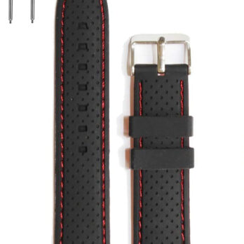 EWatchAccessories 20mm 22mm 24mm Silicon Rubber Watch Band Strap Black Orange Red Blue Stitches with Silver Stainless Steel Buckle