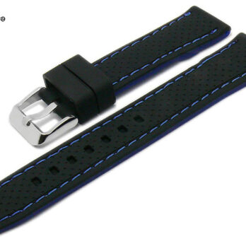 EWatchAccessories 20mm 22mm 24mm Silicon Rubber Watch Band Strap Black Orange Red Blue Stitches with Silver Stainless Steel Buckle