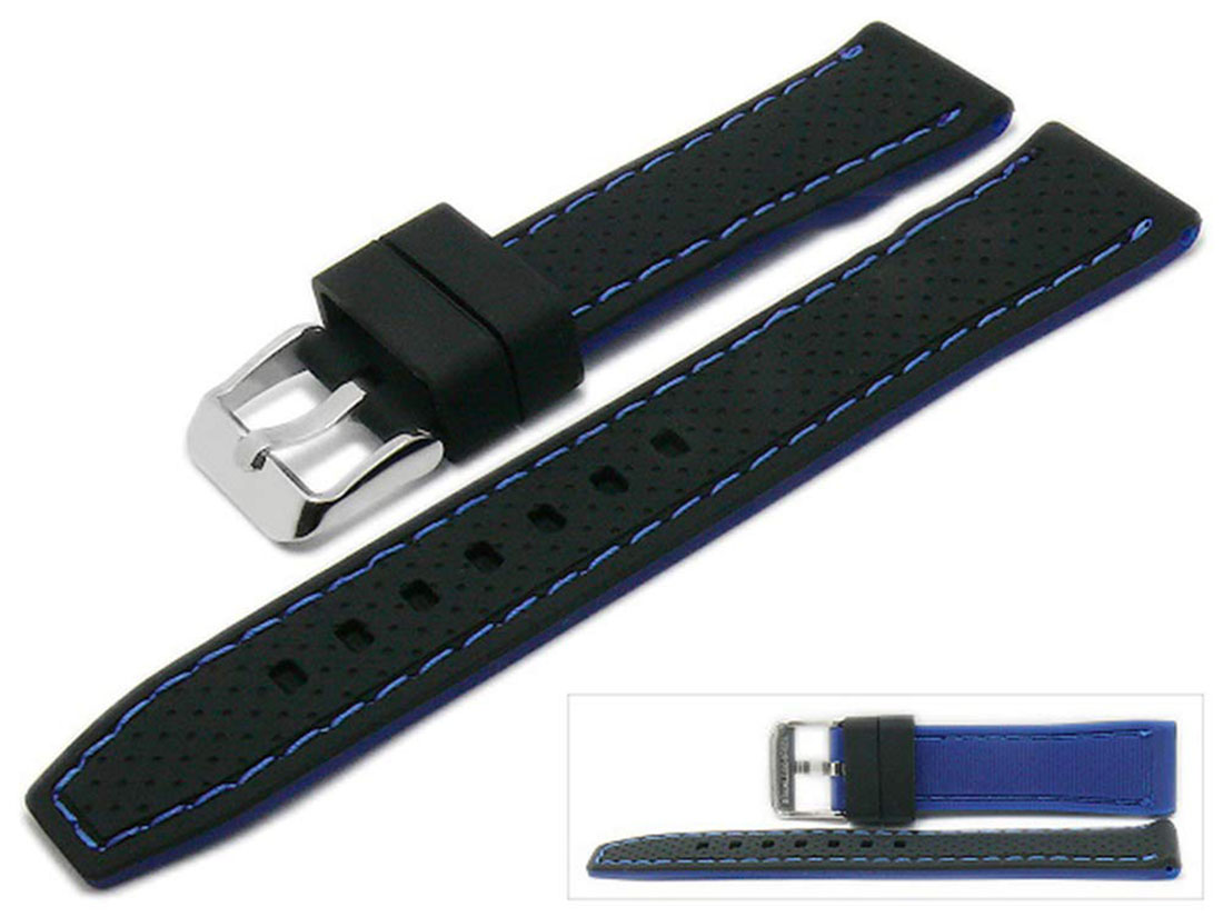 EWatchAccessories 20mm 22mm 24mm Silicon Rubber Watch Band Strap Black Orange Red Blue Stitches with Silver Stainless Steel Buckle - Image 6