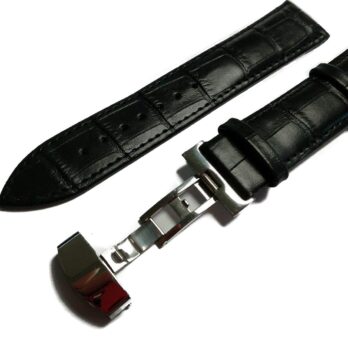 26mm Black Brown Tan Blue Geniune Leather Watch Band Strap With Silver Deployment Buckle