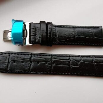 26mm Black Brown Tan Blue Geniune Leather Watch Band Strap With Silver Deployment Buckle