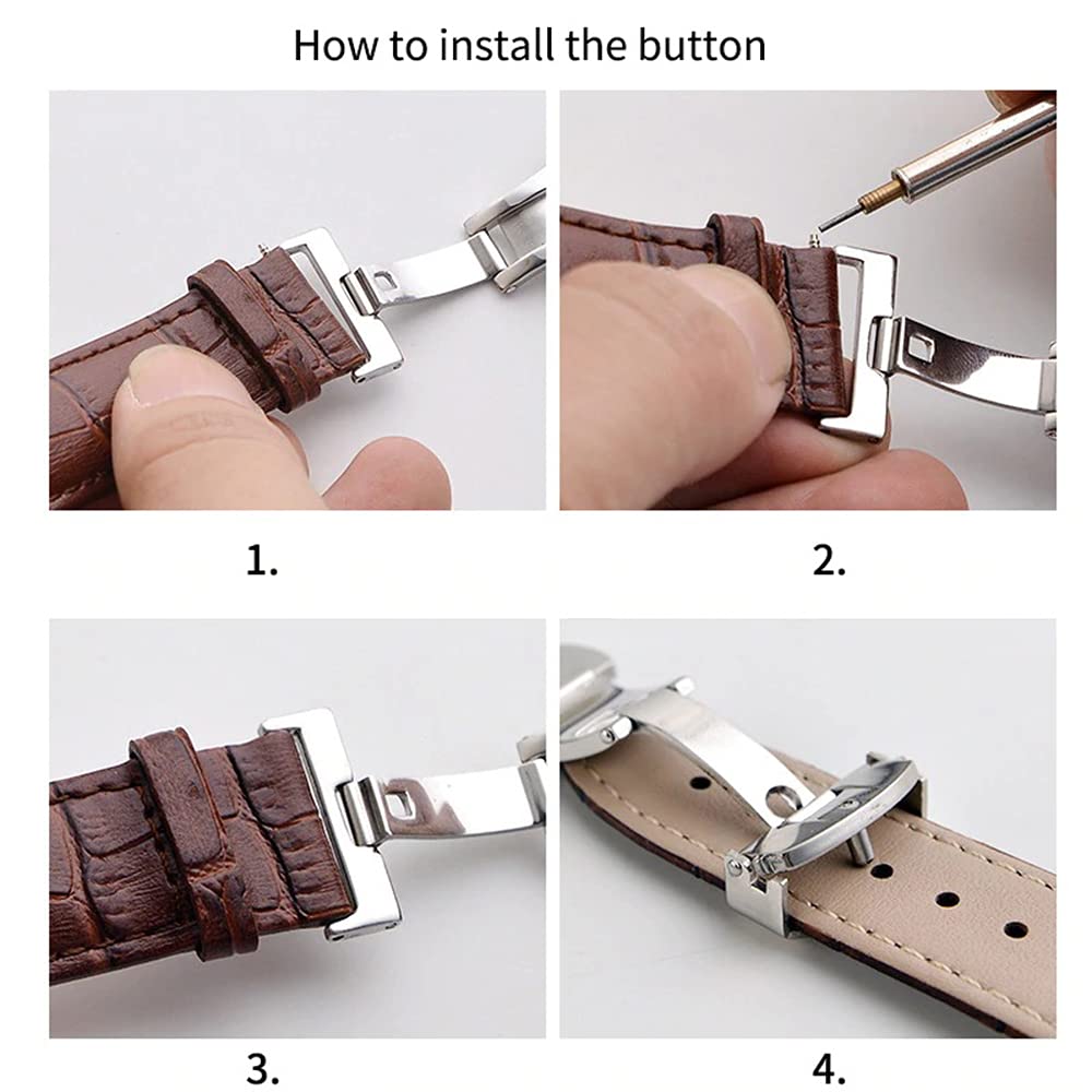 26mm Black Brown Tan Blue Geniune Leather Watch Band Strap With Silver Deployment Buckle - Image 6