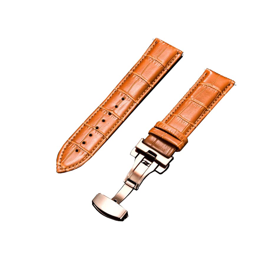 26mm Black Brown Tan Blue Geniune Leather Watch Band Strap With Silver Deployment Buckle - Image 7