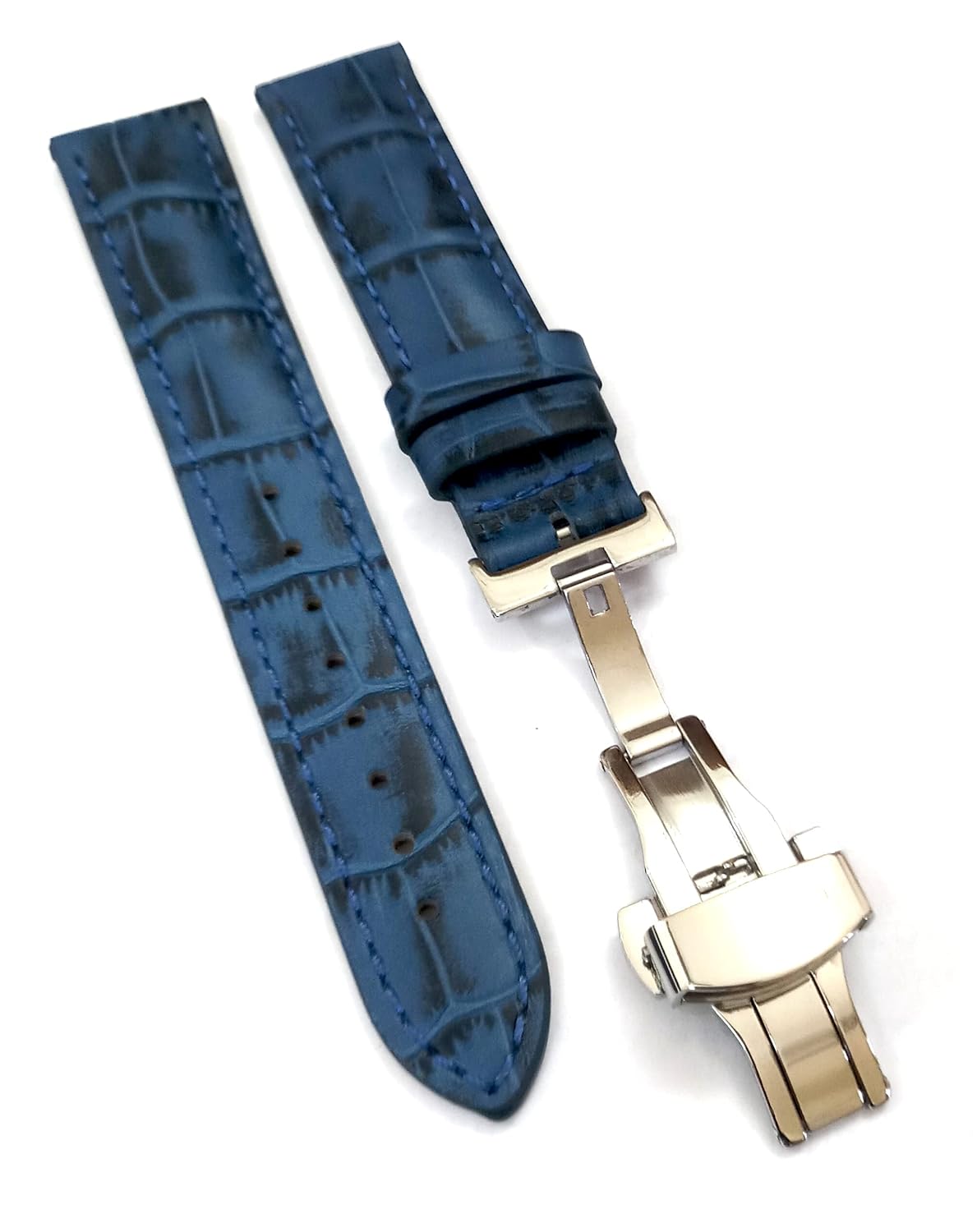 26mm Black Brown Tan Blue Geniune Leather Watch Band Strap With Silver Deployment Buckle - Image 10