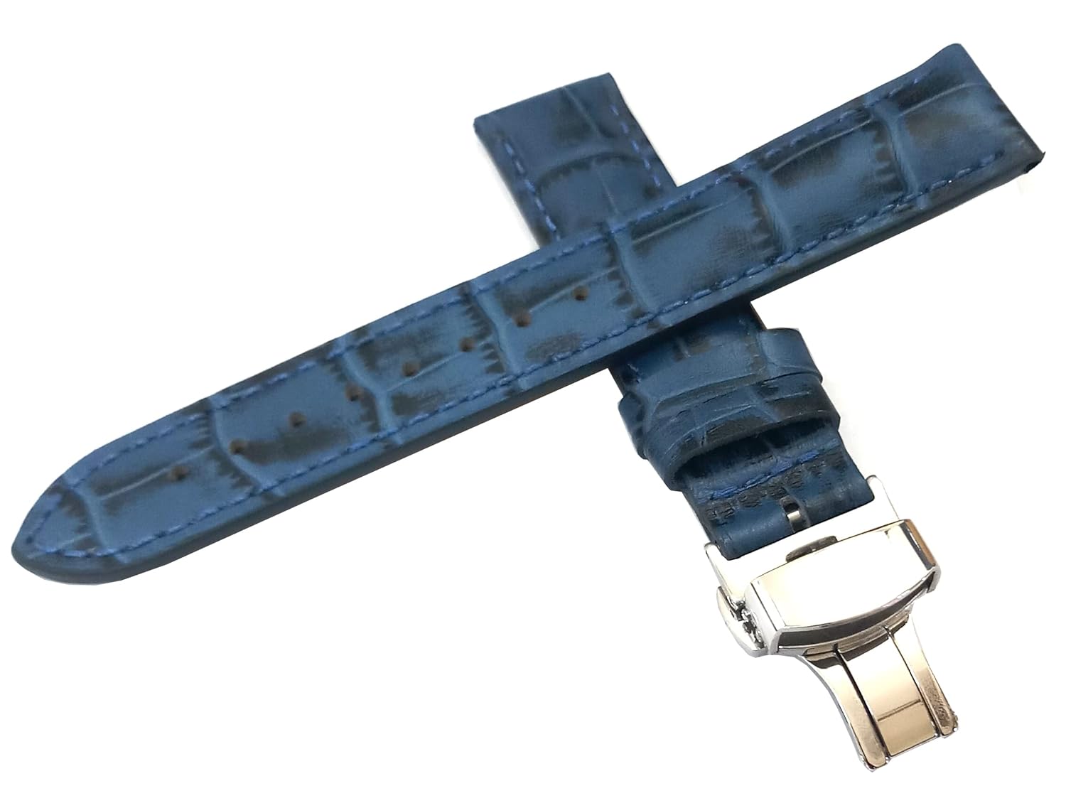 26mm Black Brown Tan Blue Geniune Leather Watch Band Strap With Silver Deployment Buckle - Image 11