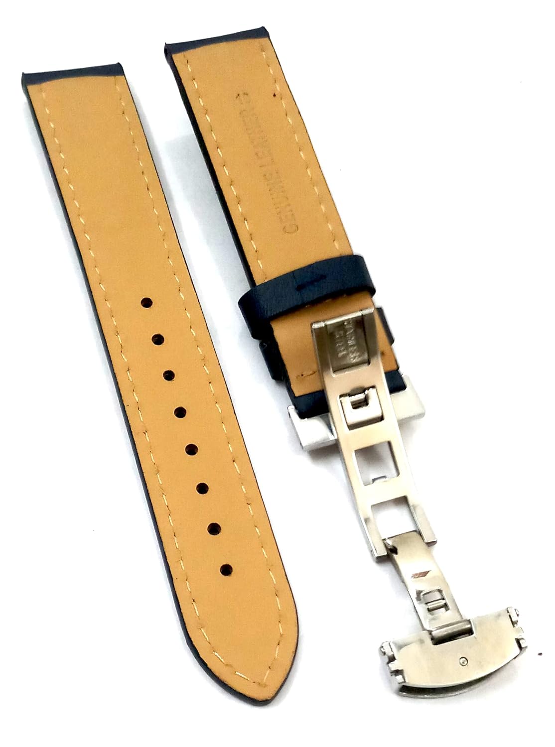 26mm Black Brown Tan Blue Geniune Leather Watch Band Strap With Silver Deployment Buckle - Image 12