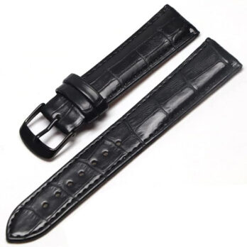 Replacement 30mm Black Genuine Leather Watch Band Strap With Black Buckle