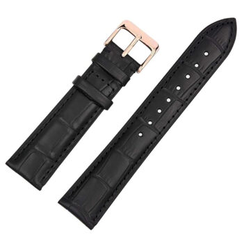 Replacement 30mm Black Genuine Leather Watch Band Strap With Rose Buckle