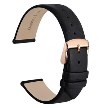 Replacement 30mm Black Plain Genuine Leather Watch Band Strap With Rose Buckle