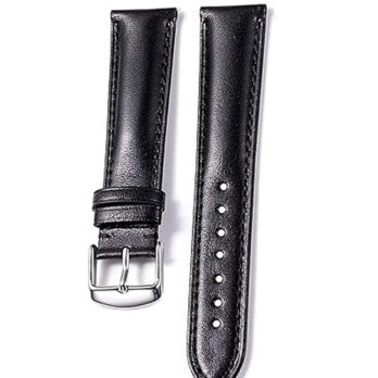 Replacement 28mm Black Plain Genuine Leather Watch Band Strap With Silver Buckle