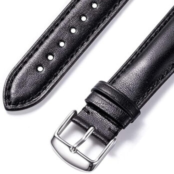 Replacement 28mm Black Plain Genuine Leather Watch Band Strap With Silver Buckle