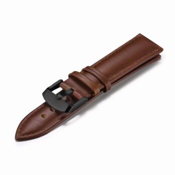 Replacement 28mm Brown Plain Genuine Leather Watch Band Strap With Black Buckle