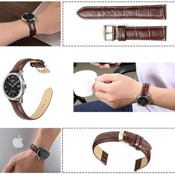 Replacement 28mm Brown Genuine Leather Watch Band Strap With Golden Buckle