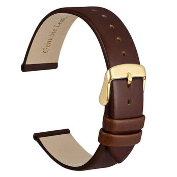Replacement 28mm Brown Plain Genuine Leather Watch Band Strap With Golden Buckle