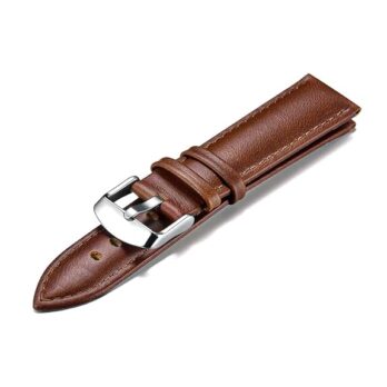 Replacement 28mm Brown Plain Genuine Leather Watch Band Strap With Silver Buckle