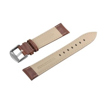 Replacement 28mm Brown Plain Genuine Leather Watch Band Strap With Silver Buckle