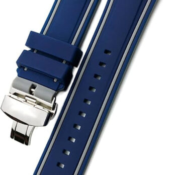 22mm Blue With Grey Black With Red And Grey Rubber Silicone Watch Strap With Silver Butterfly Buckle