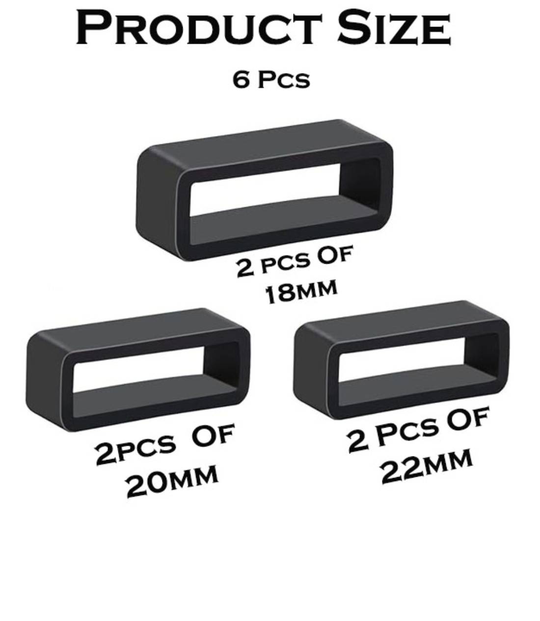 EWatchAccessories 6 Pcs Watch Band Keepers 18mm 20mm 22mm Silicone Watch Strap Holder Loops Retainer Black Rubber Keeper Fastener Rings for Smart Sport Watches Parts (2Pcs Each Size) - Image 3