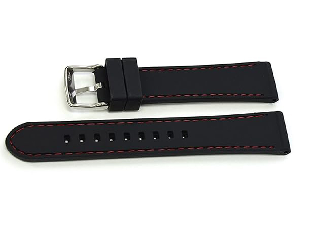 20mm Rubber Watch Band Strap For PRS516 Racing 1853 Black With Red Stitch - Image 2