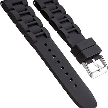 22mm 24mm 26mm Silicon Rubber Black,Blue,White Silver Buckle Clasp Watch Band Strap for Men and Women – Black, 22mm