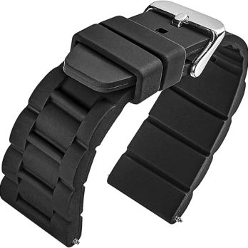 22mm 24mm 26mm Silicon Rubber Black,Blue,White Silver Buckle Clasp Watch Band Strap for Men and Women – Black, 22mm