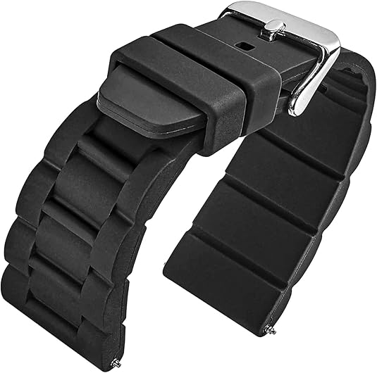 22mm 24mm 26mm Silicon Rubber Black,Blue,White Silver Buckle Clasp Watch Band Strap for Men and Women - Black, 26mm - Image 2